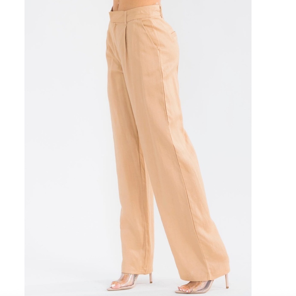 Tea & Cup Button Closure Khaki Women's Straight Leg Pants